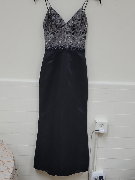 Dresses & Skirts - Silver and Black Beaded Spaghetti-Strap Evening Dress